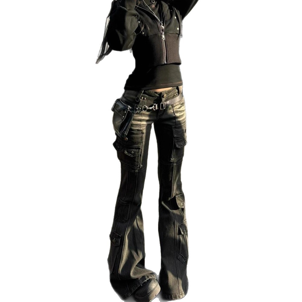 Fall/Winter American-Style Multi-Pocket Cargo Flare Jeans 4