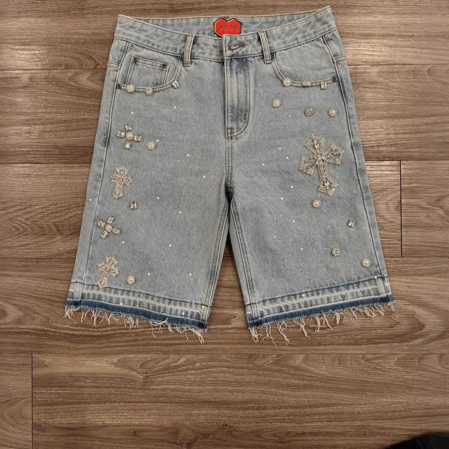 High-street rhinestone hip-hop denim shorts 2