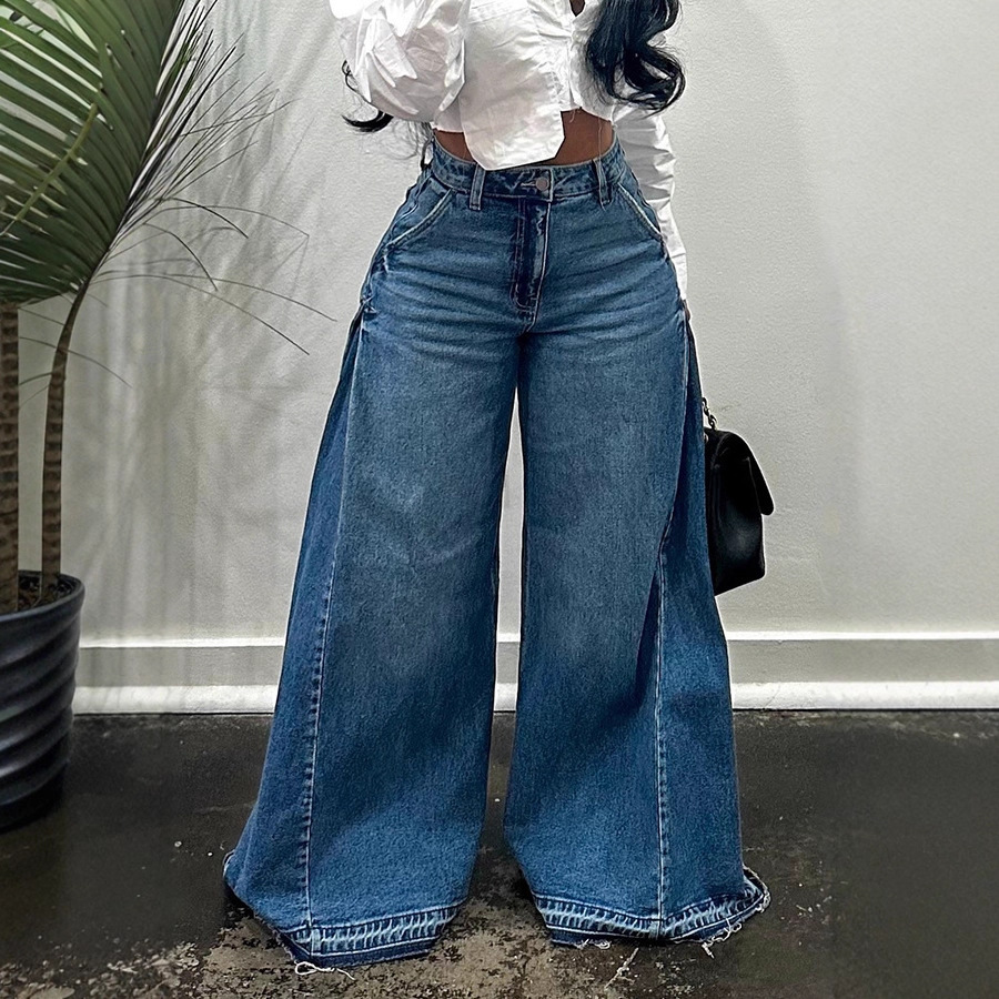 Retro washed wide-leg casual jeans 16