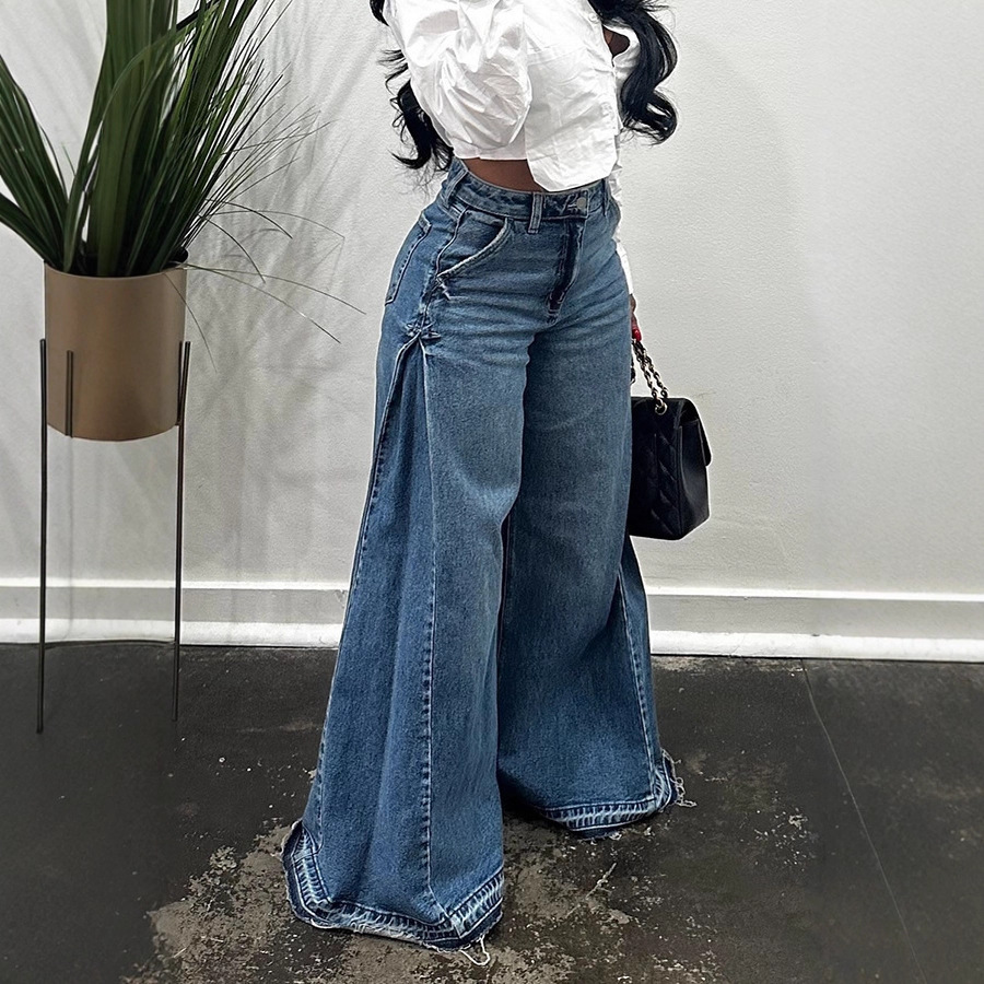 Retro washed wide-leg casual jeans 16