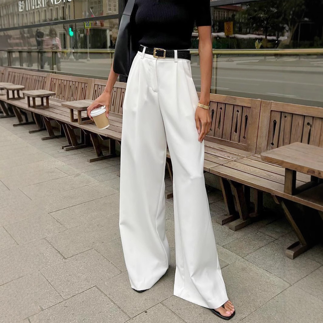 White high-waisted casual pants 12