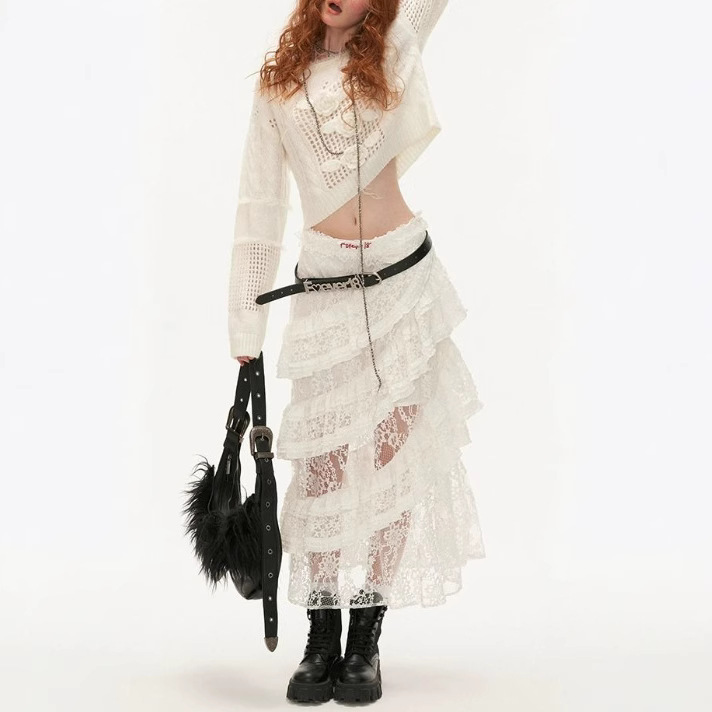 American retro lace irregular cake skirt 34
