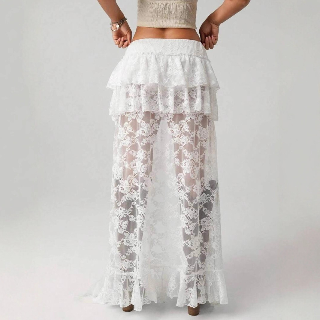 Retro denim lace midi skirt 36