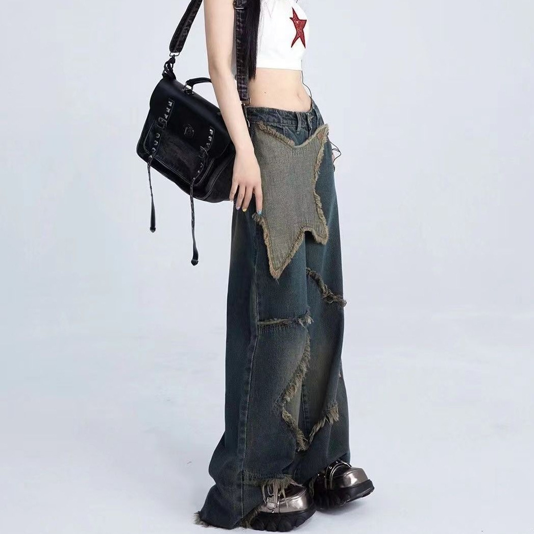 Retro loose-fitting frayed wide-leg pants 28 01