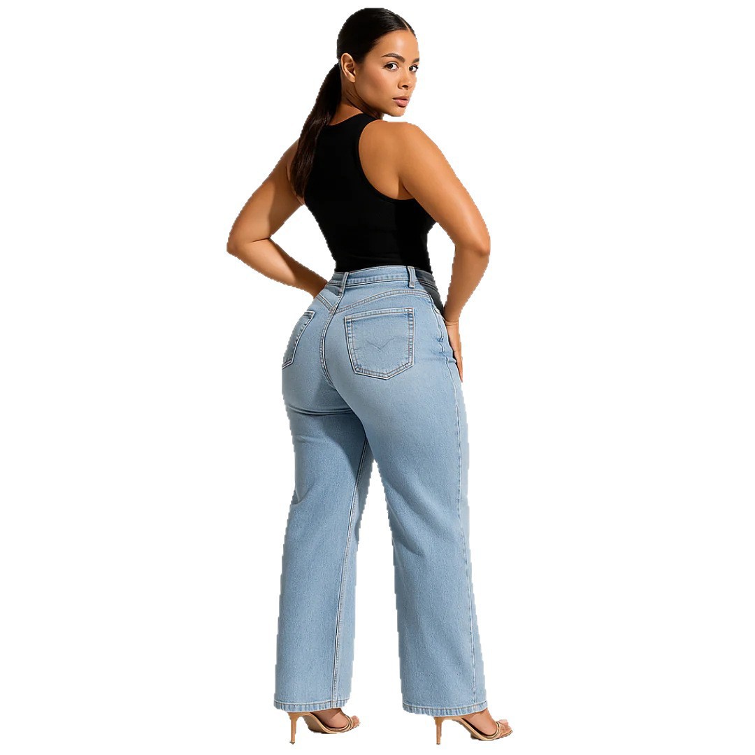 Retro plus size slim-fit straight leg jeans 24 01