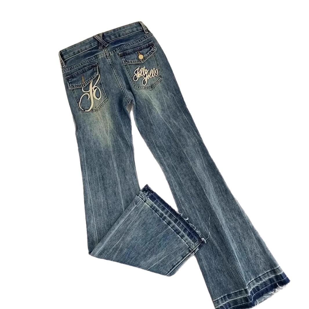 Retro pocket embroidered flared jeans 22