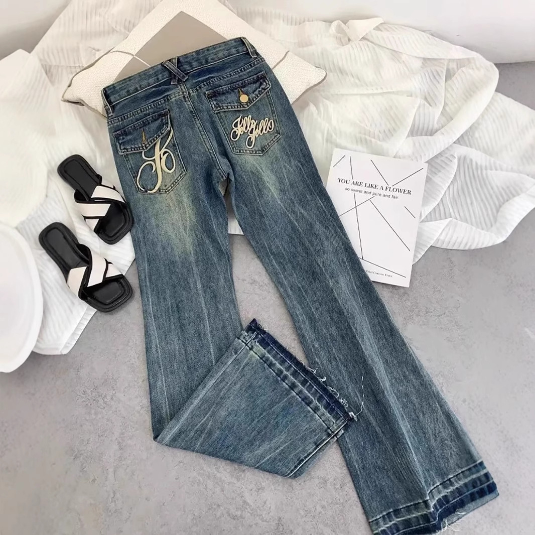Retro pocket embroidered flared jeans 22