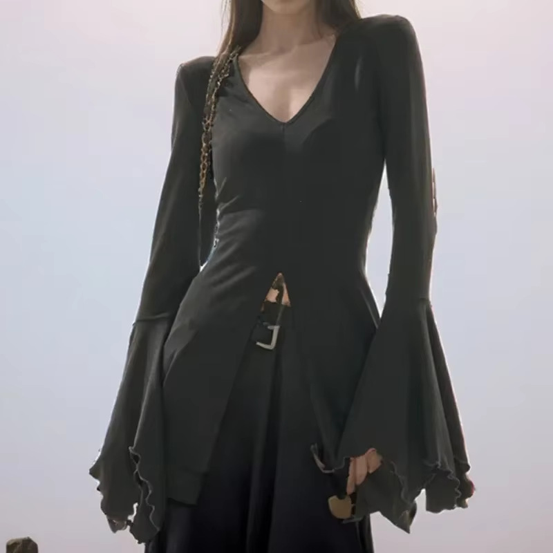 American-style split V-neck versatile long-sleeved top 57