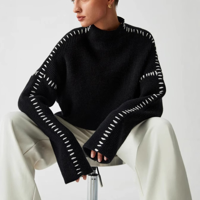 Minimalist color-blocked sweater for commuting 53 02