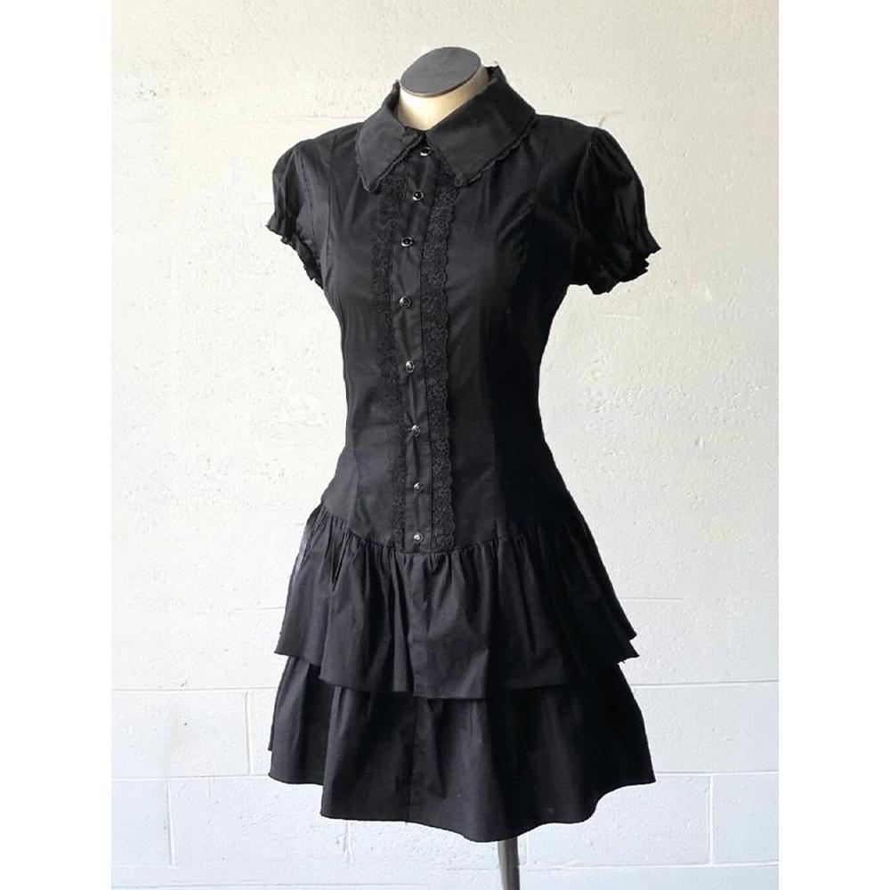 Preppy retro lace short-sleeved shirt dress 44 01