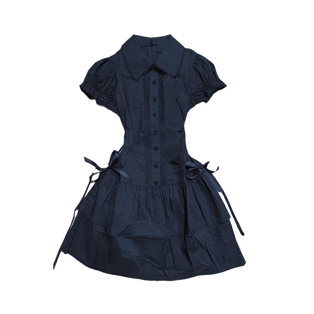 Preppy retro lace short-sleeved shirt dress 44