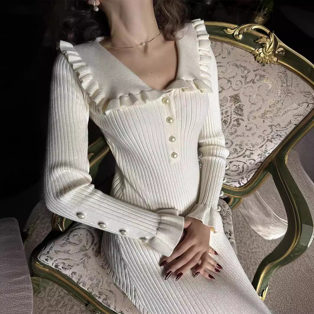 Vintage pearl-embellished French ruffle dress 45 01